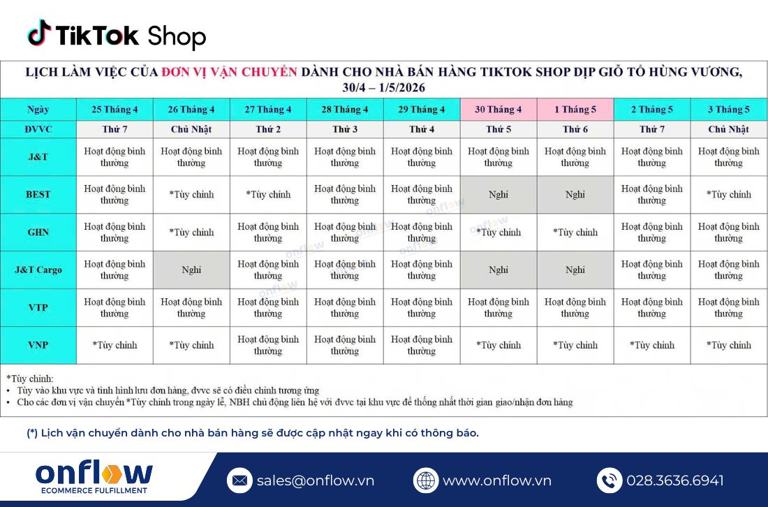 Lịch nghỉ Giỗ Tổ Hùng Vương và 30-4 1-5 Tiktok Shop