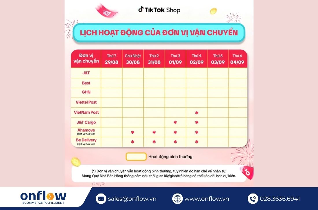 Lịch làm việc lễ Quốc khánh 2/9 của Tiktok Shop