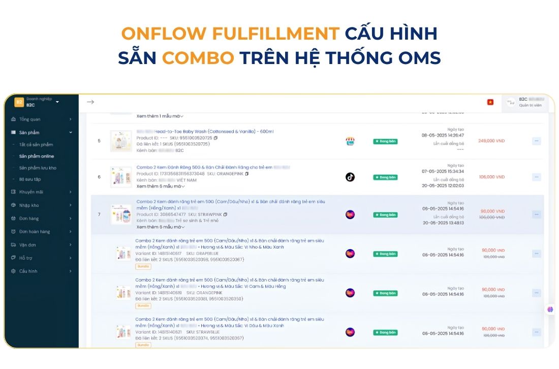 Cấu hình sẵn combo trên hệ thống quản lý bán hàng đa kênh OMS