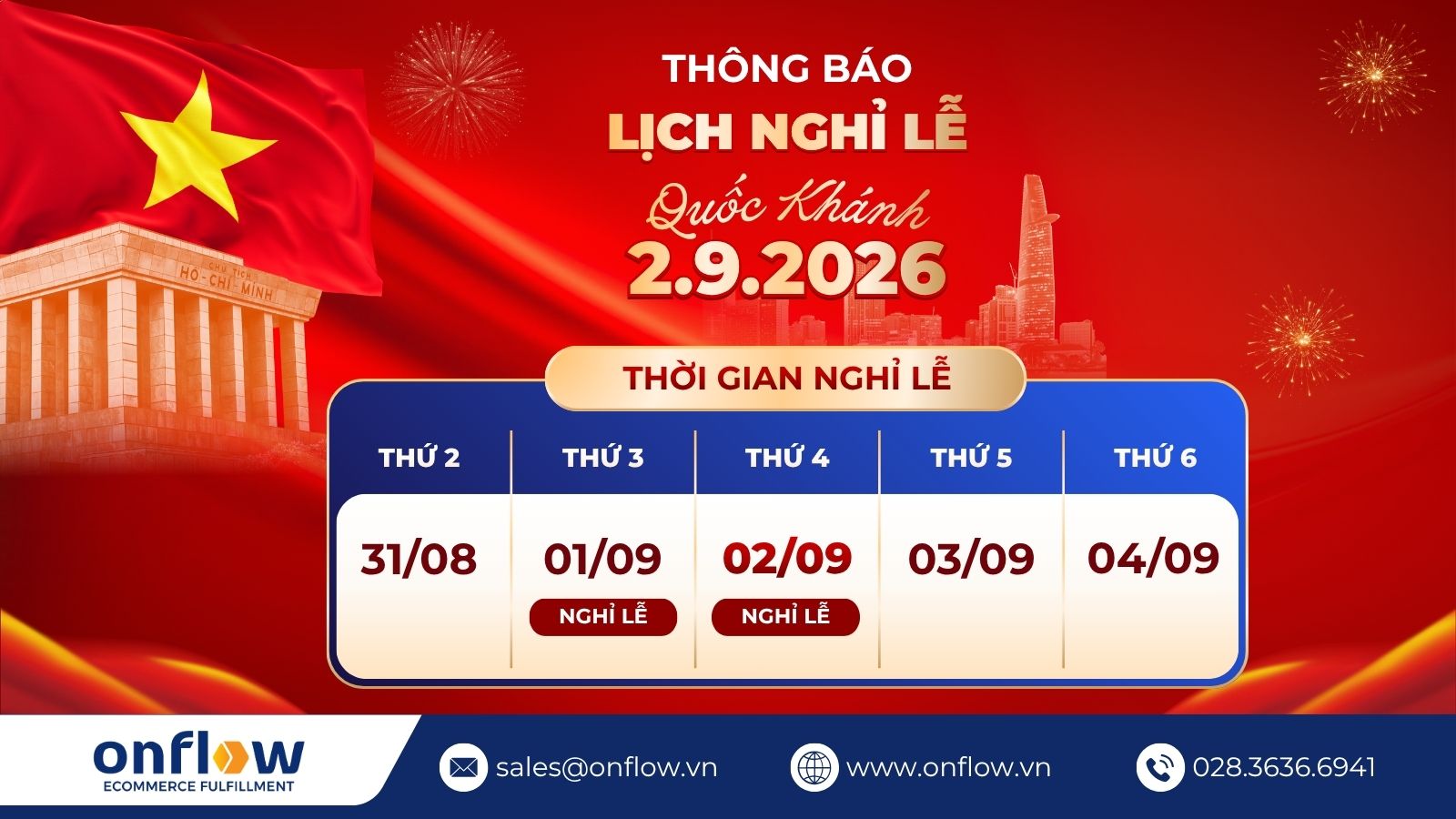 Onflow Fulfillment Thông Báo Lịch Nghỉ Lễ Quốc Khánh 2-9